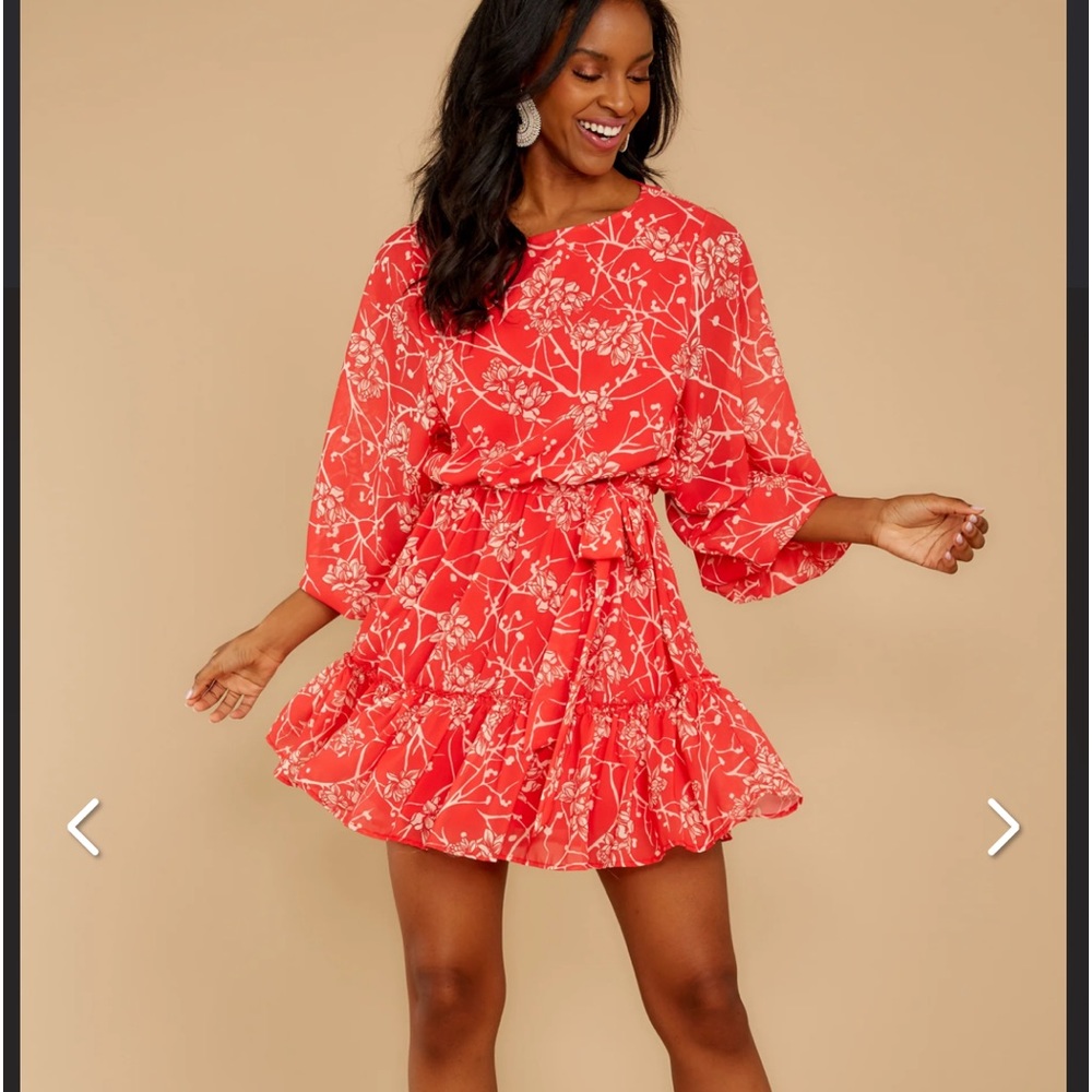 All Fleur You Red Floral Print Dress | Red Dress